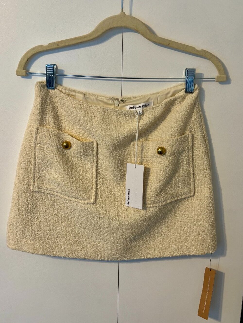 Reformation Aurelia Skirt, White Tweed, Size‎ 2 (NWT)